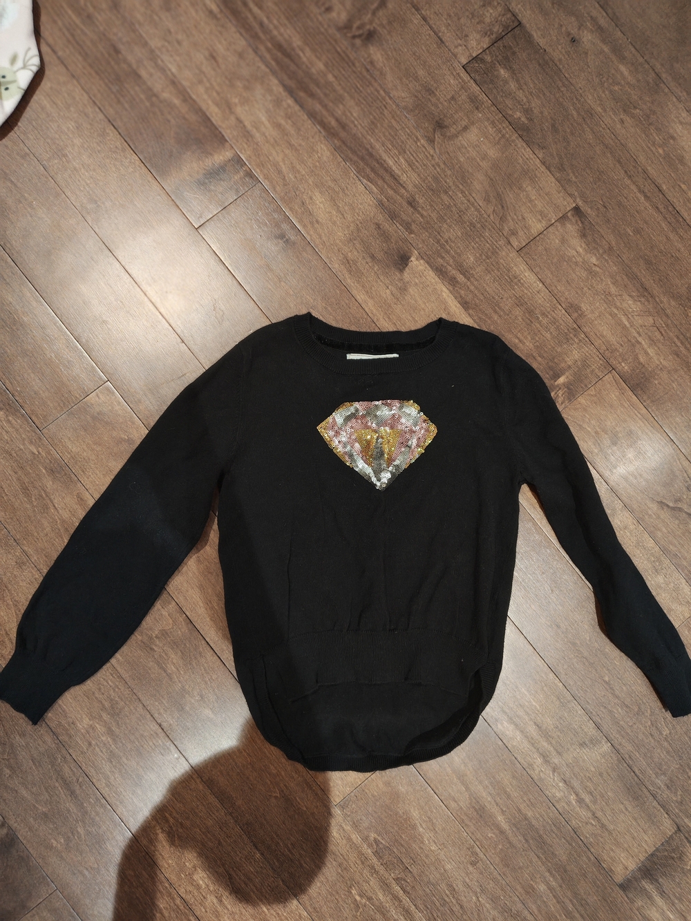 Girls Black Sequin Diamond Motif Pullover Sweater